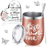 Hestya 2 Pcs Mum Gift 12 oz Insulated Wine Tumbler with Lid and Straw plus Acrylic Plaque