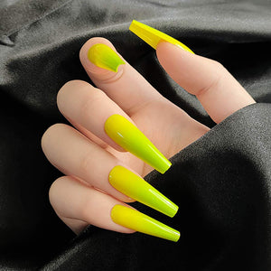 Sethexy Glossy Long Ballerina False Nail Coffin Colorful Fake Nails Art Design Press on Nail Tips 24Pcs Acrylic Nail Tips for Women and Girls Yellow Green