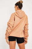 Ruched Sleeve Hoodie with Ribbon