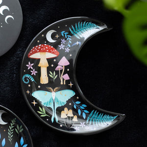 Dark Forest Print Crescent Moon Ceramic Trinket Dish
