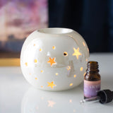 White Iridescent Star Ceramic Oil Burner and Wax Warmer