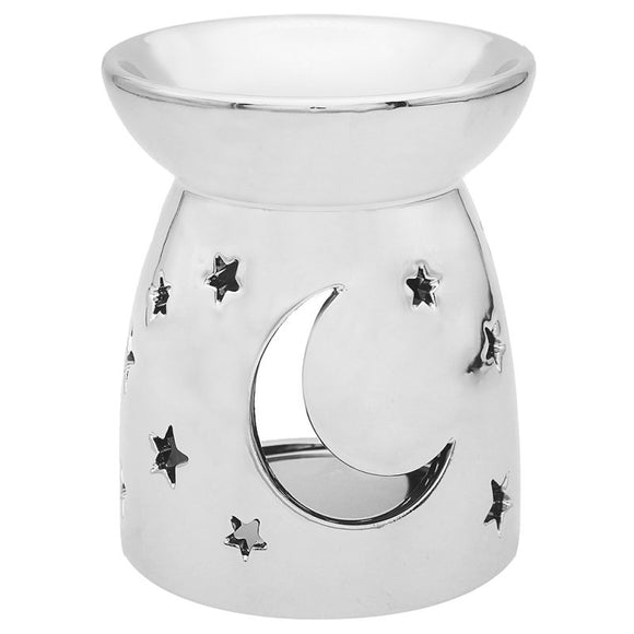 Silver Moon And Stars Cut Out Wax/Oil Warmer 14cm