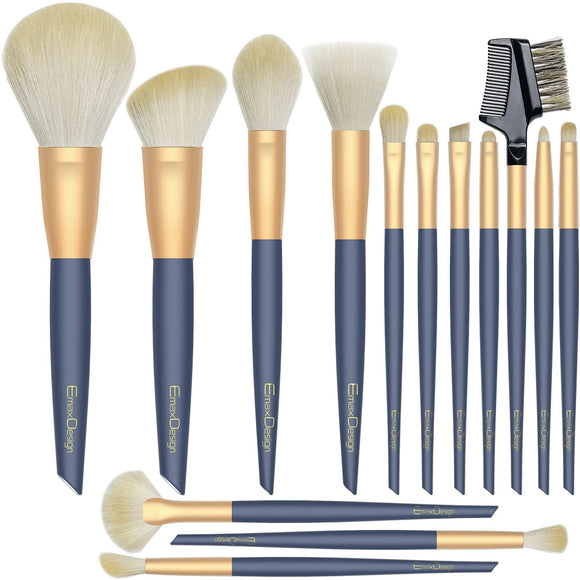 EmaxDesign Makeup Brush Set 15 Pieces Professional Makeup Brush Set Premium Synthetic Cosmetic Brush Foundation Eyeshadow Blush Makeup Brush Cosmetic Brush Set