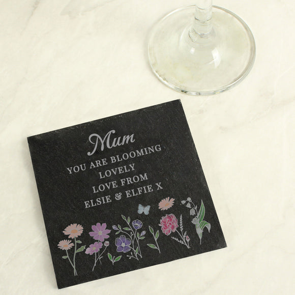 Personalised Wild Flowers Slate Coaster