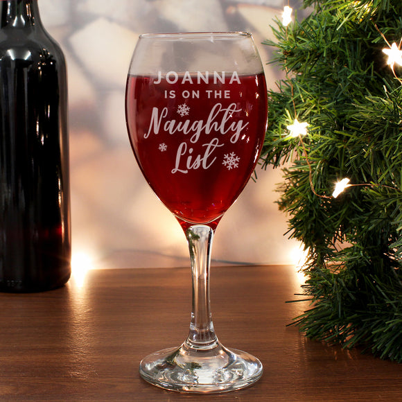 Personalised I'm On The Naughty List Wine Glass