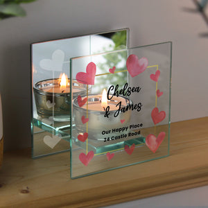 Personalised Hearts Mirrored Glass Tealight Holder