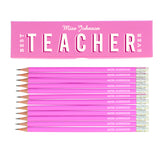 Personalised Best Teacher Ever Box and 12 HB Pencils Blue or Pink