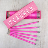 Personalised Best Teacher Ever Box and 12 HB Pencils Blue or Pink