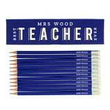 Personalised Best Teacher Ever Box and 12 HB Pencils Blue or Pink