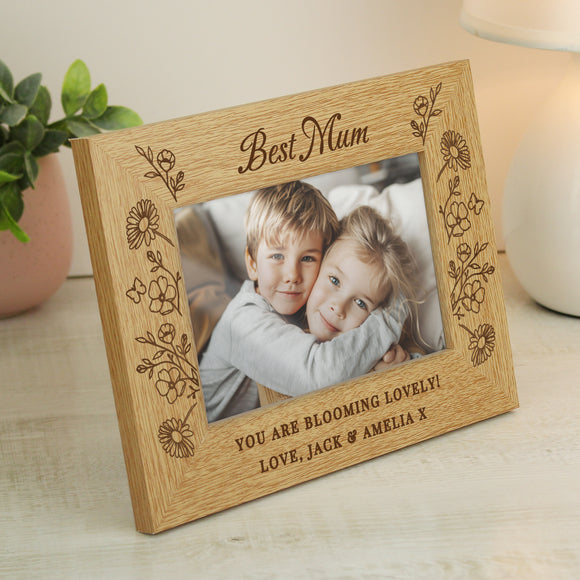 Personalised Wild Flowers 6x4 Oak Finish Photo Frame