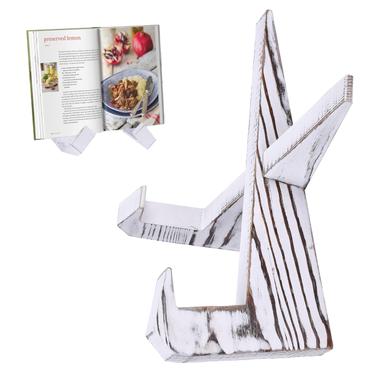 Regal Trunk & Co. Wooden Book Stand - Book Page Holder for Kitchen Cook Books or Recipe Book - Vintage Rest for Reading or Display - Stands for Document, iPads, or Tablets - 4.5x25x14 cm (White)