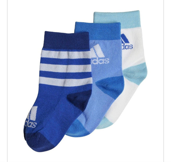 ADIDAS UNISEX KIDS GRAPHIC SOCKS 3 PAIRS, ROYAL BLUE/BLUE FUSION/WHITE, 2-3.5 UK CHILD