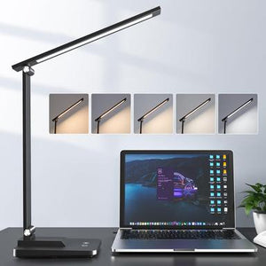 Desk Lamp LED Table Lamp,15 Modes LED Desk Lamp,Dimmable Bedside Lamps with Timer,Multi-Powered Desk Lamps for Study Lamp Reading Light,Adjustable Desk Light,Black Desk Lamp for Bedroom,Home,Office