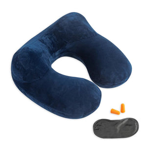 Inflatable Travel Pillow - 100% Soft Velvet Neck Support for Travelling, Aeroplanes, Trains, Cars, and Offices with Compact Carrying Bag, Breathable and Washable Cover