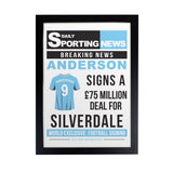 Personalised Football Signing Newspaper A4 Black Framed Print