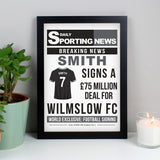 Personalised Football Signing Newspaper A4 Black Framed Print
