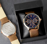 Personalised Mens Rose Gold Tone Watch with Brown Strap and Presentation Box