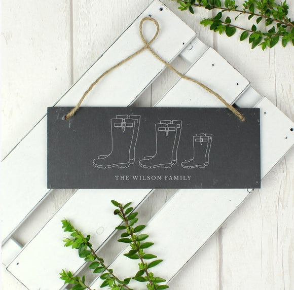 Personalised Welly Boot Family of Three/Four or Five Hanging Slate Plaque