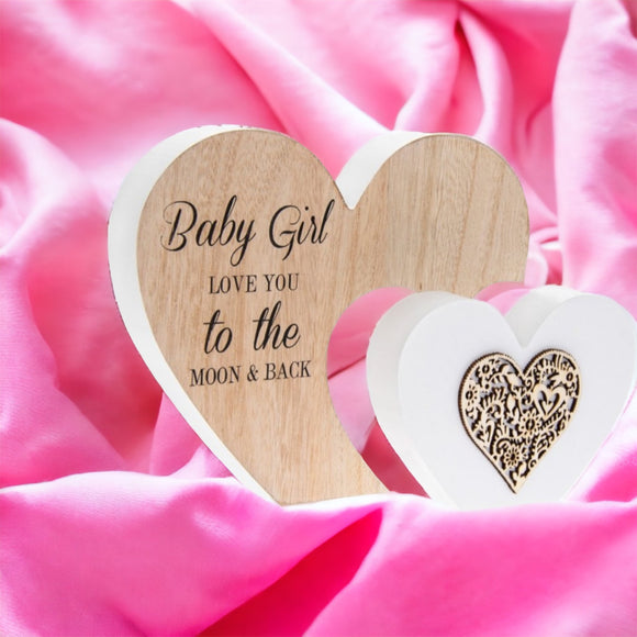 Large Baby Girl Double Heart Plaque