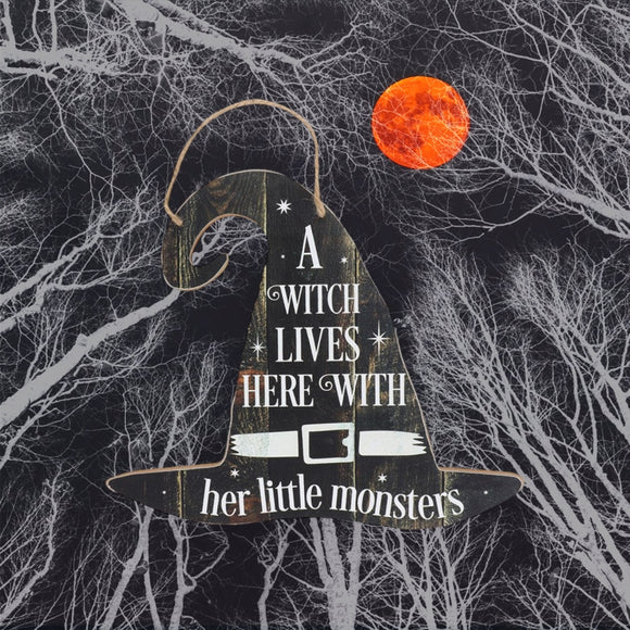 A Witch Lives Here MDF Hanging Sign